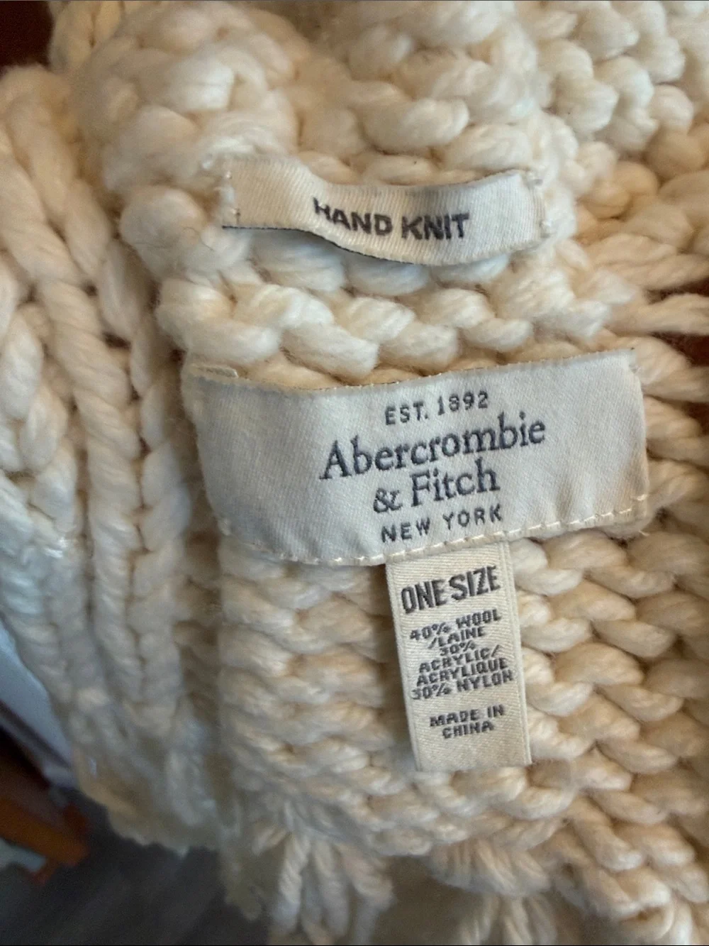 Abercrombie & Fitch Cream Knit Fringe Scarf